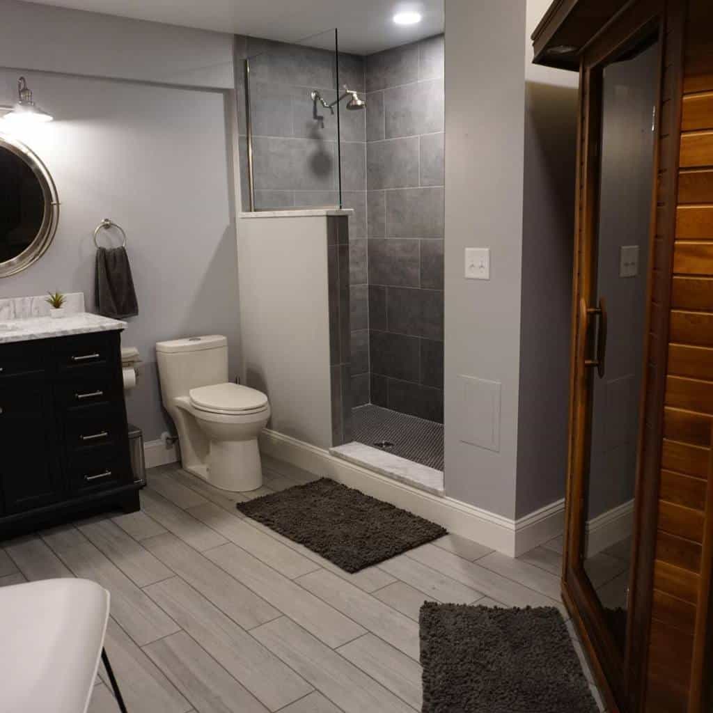 Half wall partition doorless walk in shower