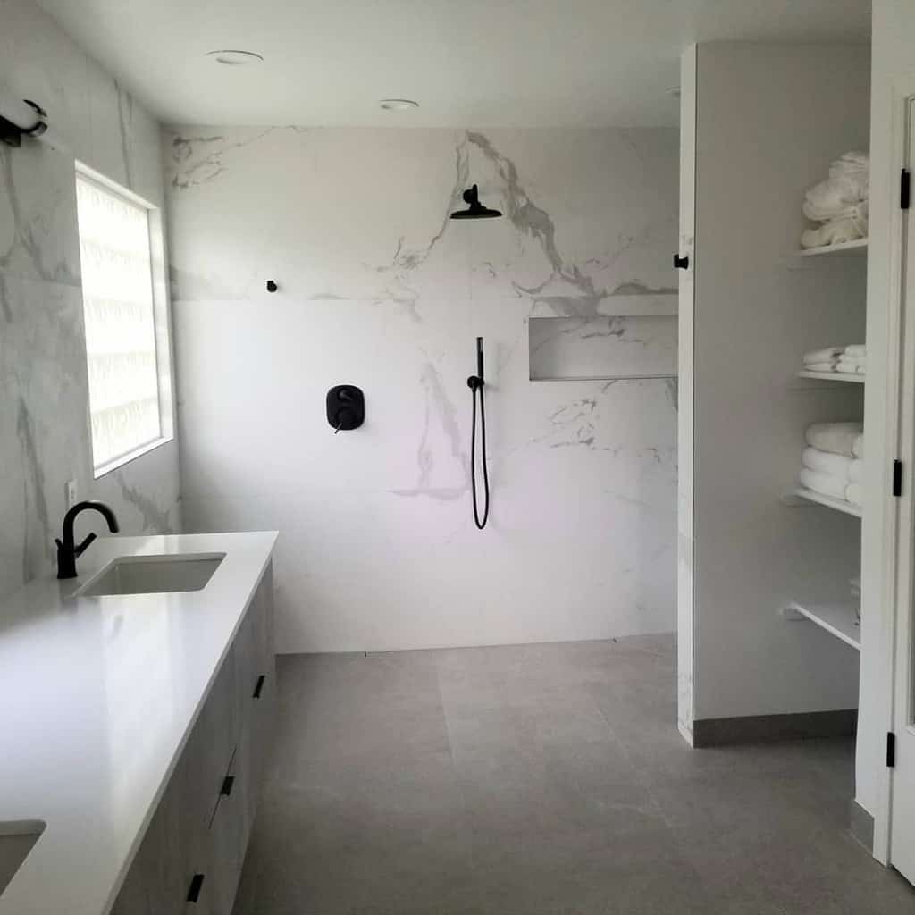 White doorless walk in shower ideas