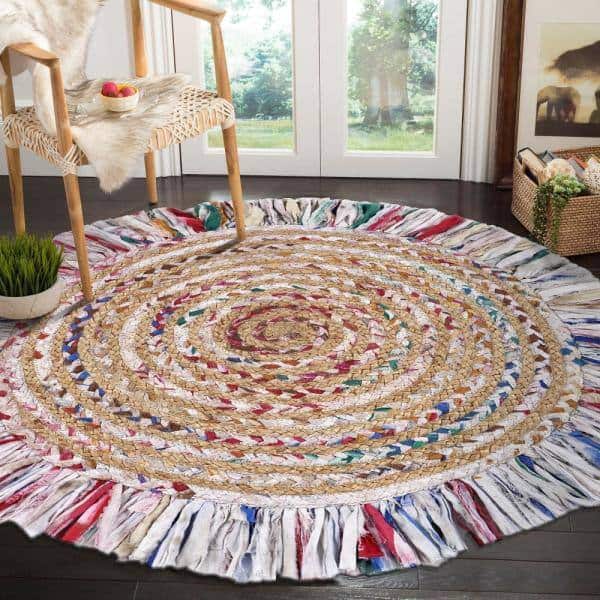 Allen Bleach Fringed Braided Natural Jute Area Rug