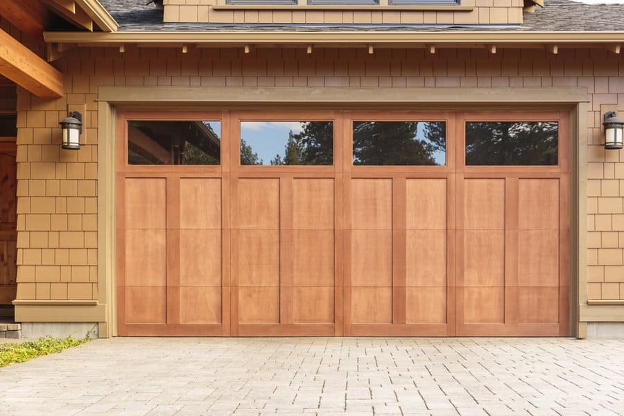 Brown Garage Door Ideas Wooden garage door with glass windows on top