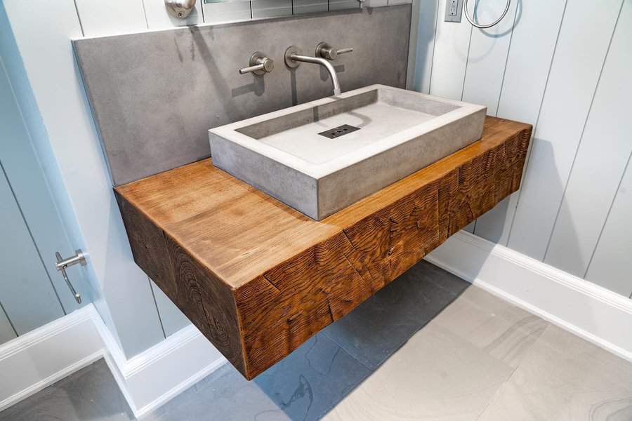 Limewash concrete backsplash