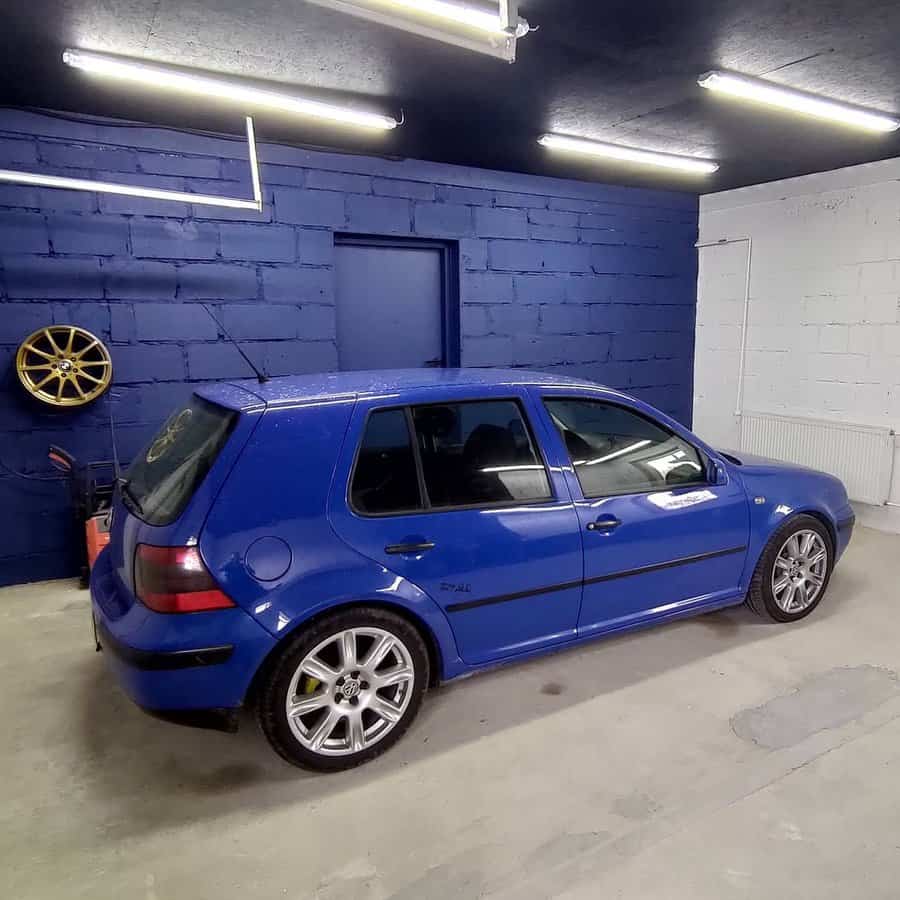 Black garage ceiling with lighting