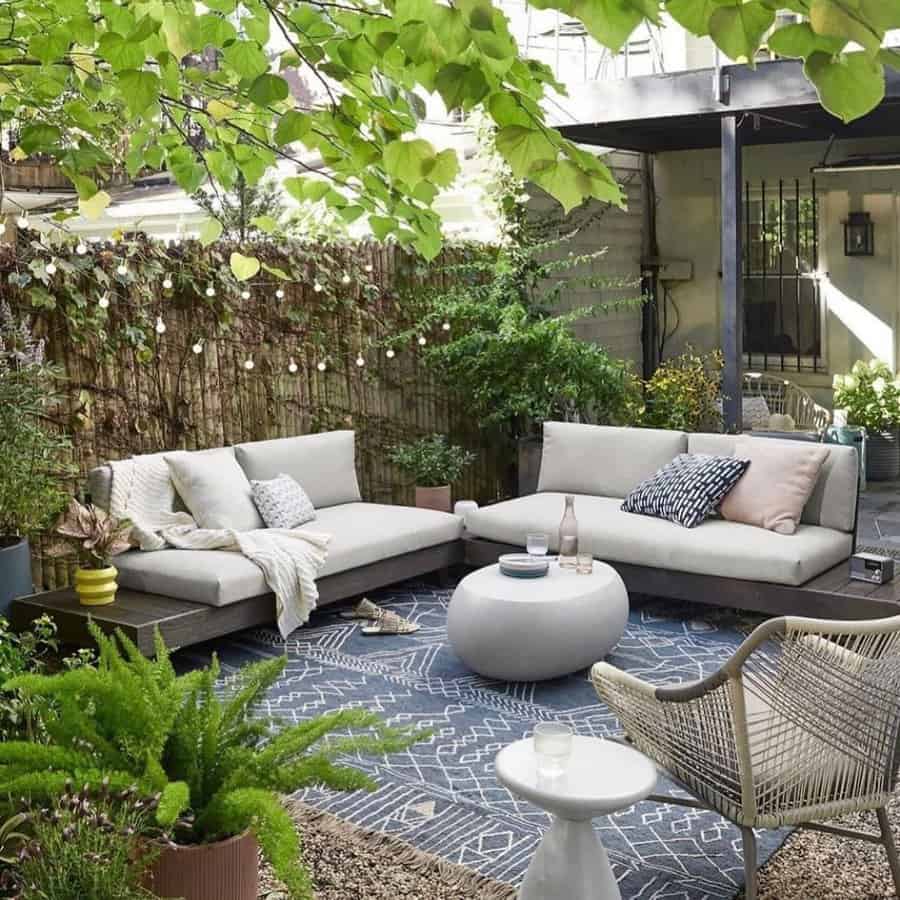 Backyard patio with plants
