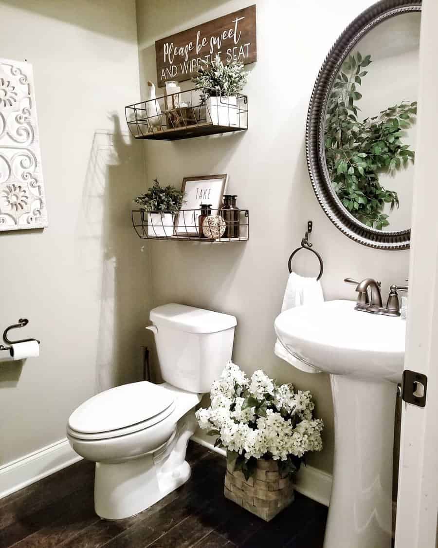 Half bathroom with styling shelf