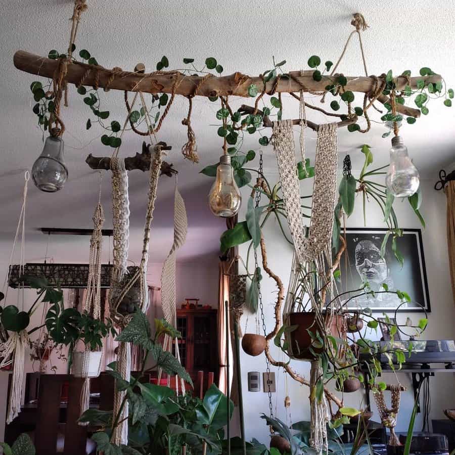 Bohemian decor with macramé and hanging plants