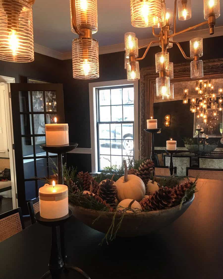 Cozy dining area with hanging industrial light