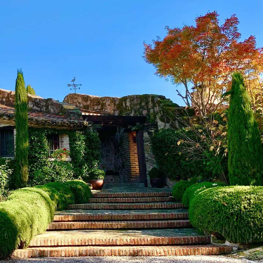 Deck stairs with potted plants