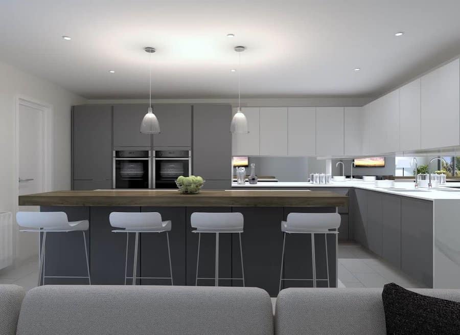 Modern kitchen with pendant lighting