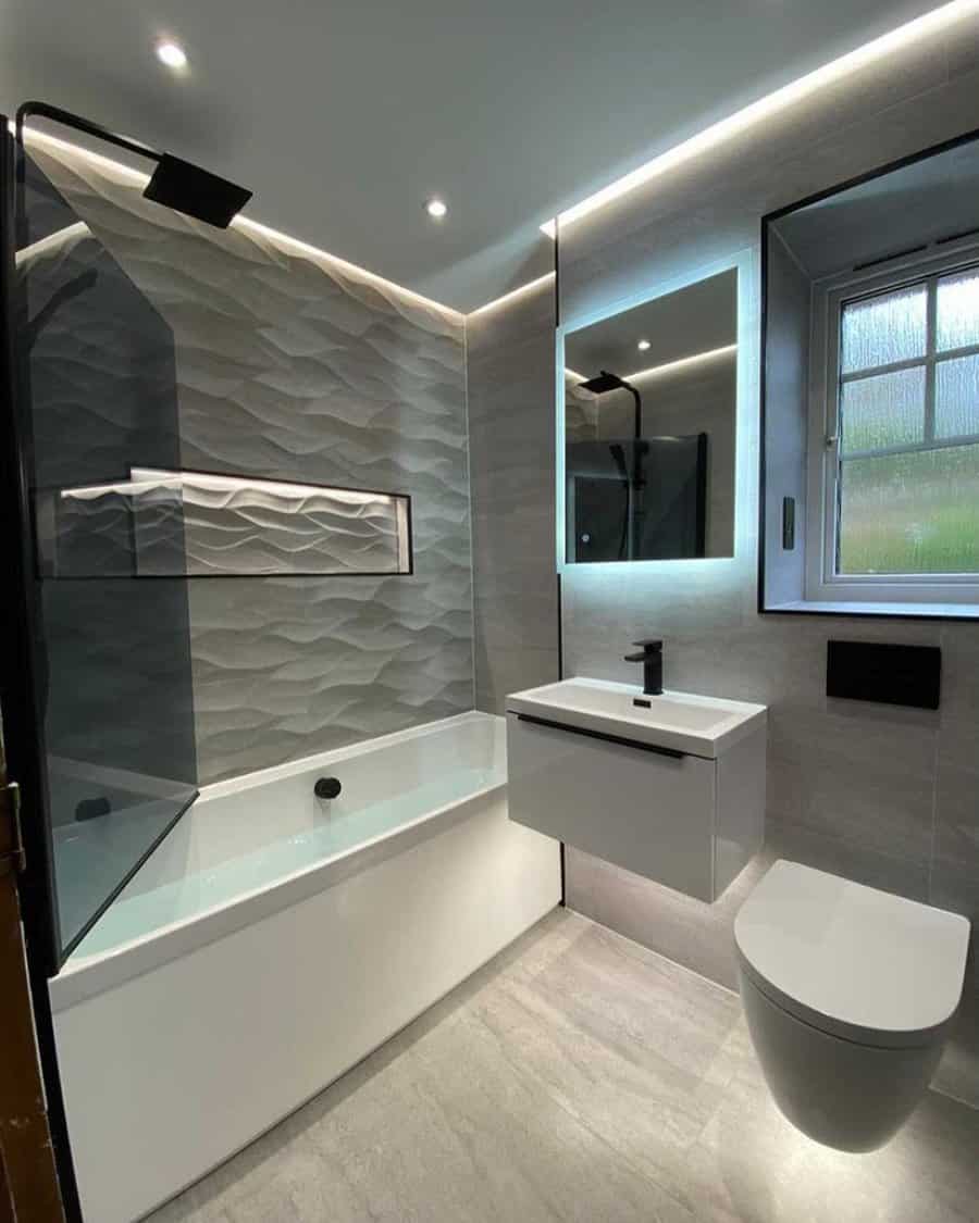 Concrete look bathroom tiles 