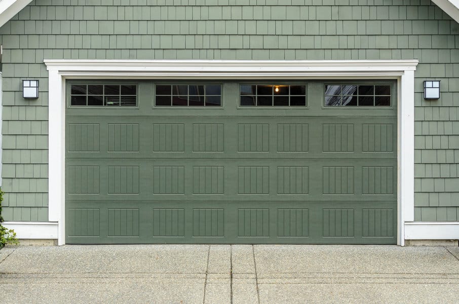 Painted Garage Door Ideas 4 House with olive green garage door and white wall lamps