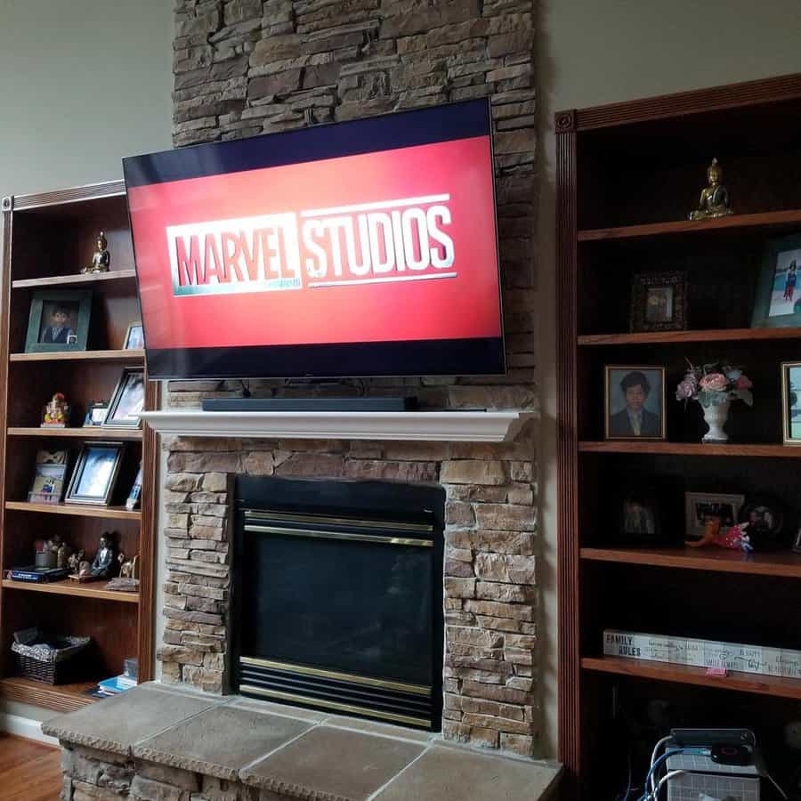 Brick stone fireplace mantel