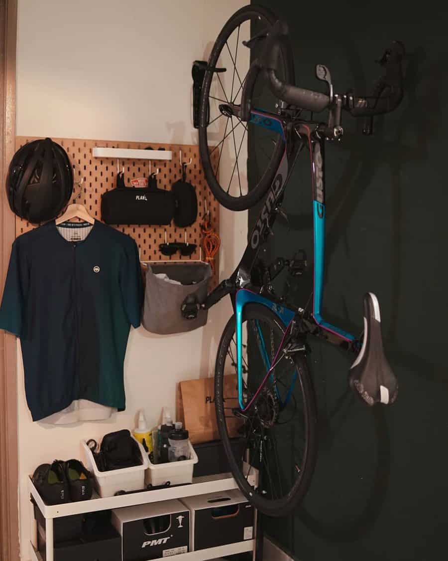 Bike wall mount peg board