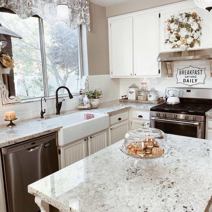 White beadboard kitchen cabinets