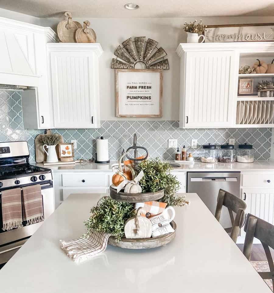 White beadboard kitchen cabinets