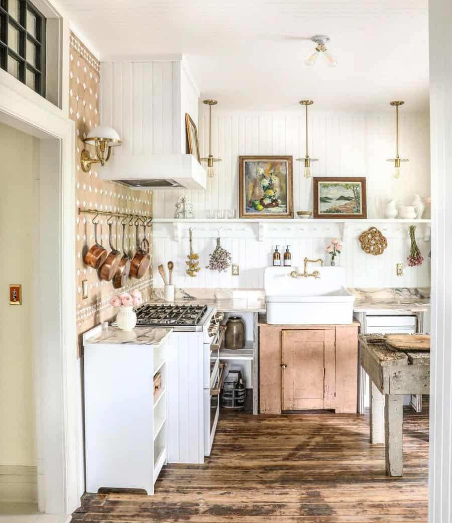 White beadboard kitchen cabinets