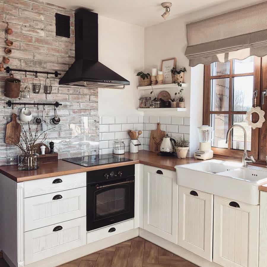White cabinets with wood countertop
