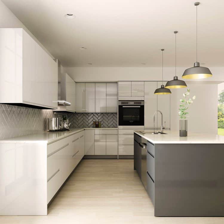 Modern high gloss white cabinets