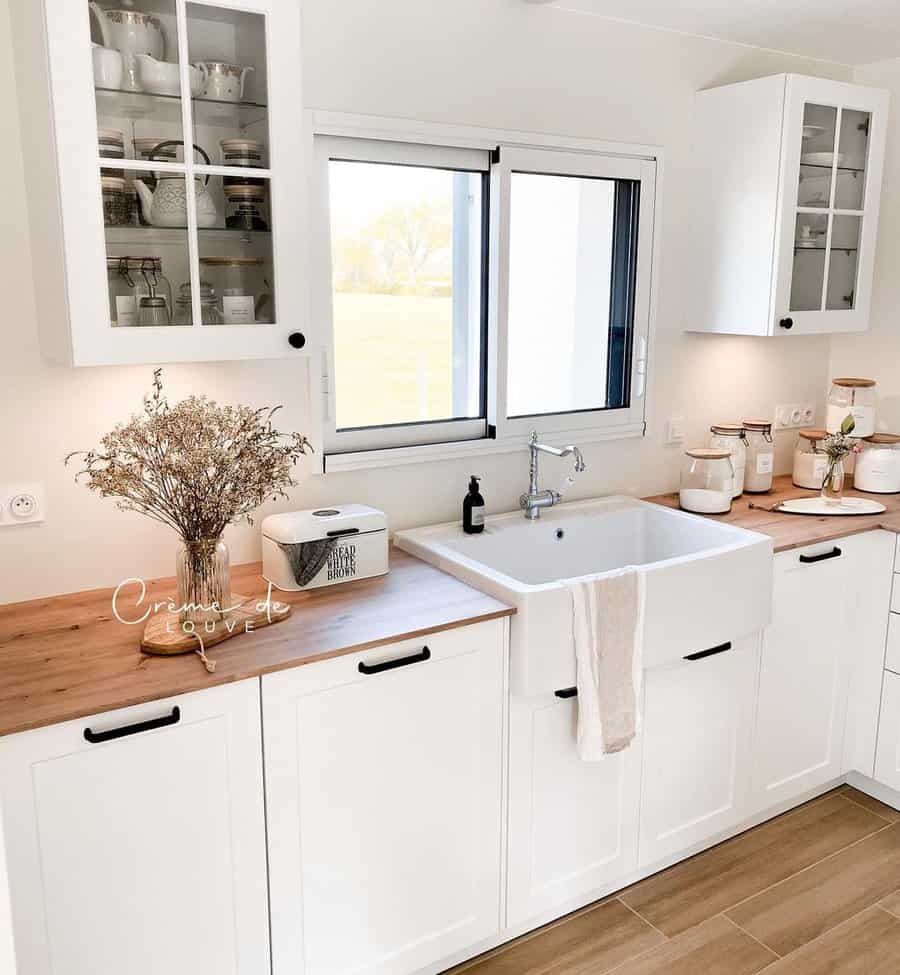 White cabinets with black handles