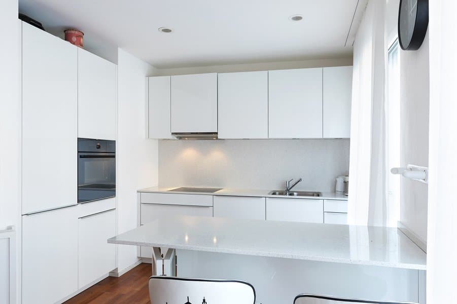 Minimalist white kitchen cabinets
