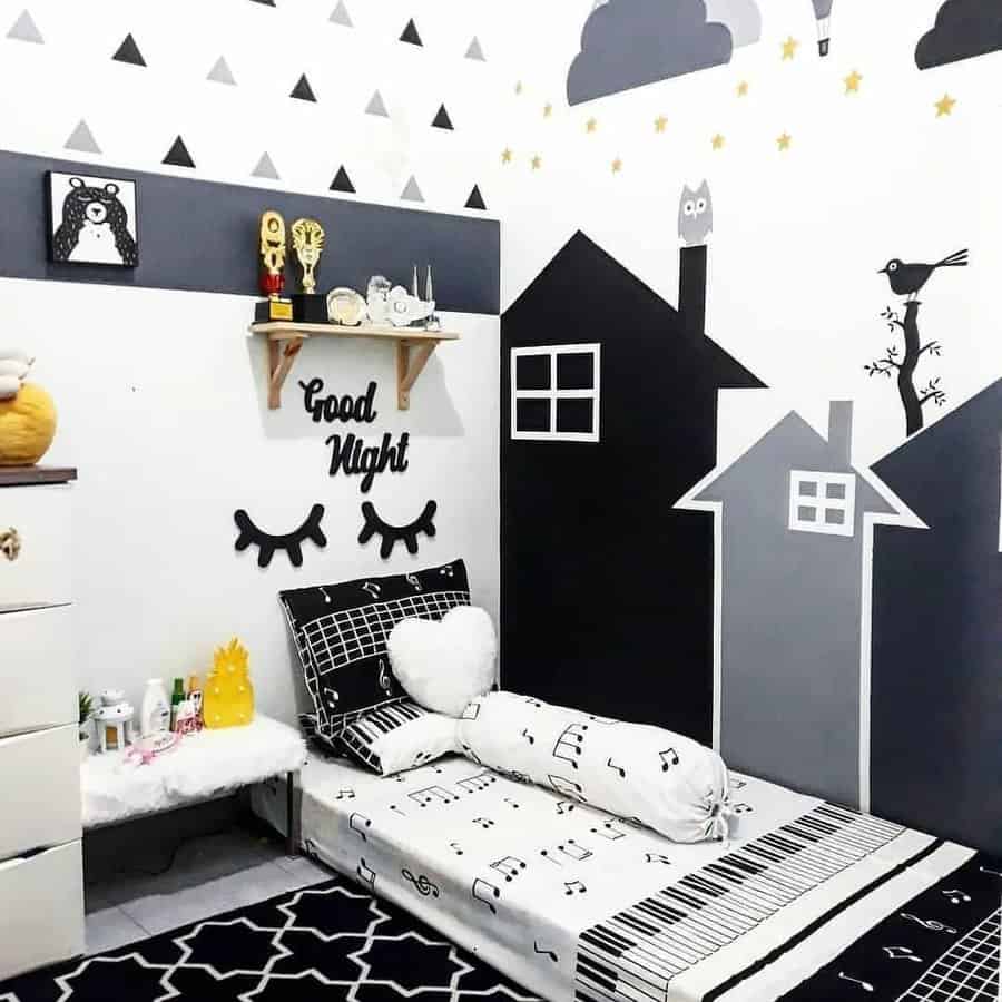 Black and white mural art 