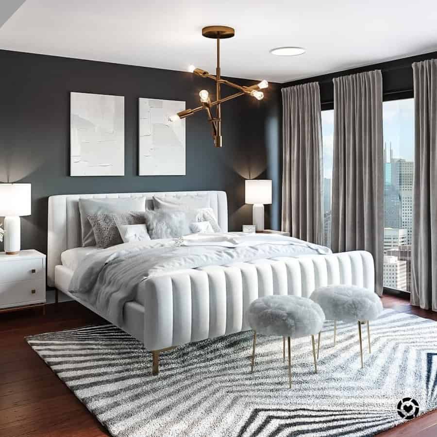 Black and white bedroom with gold details