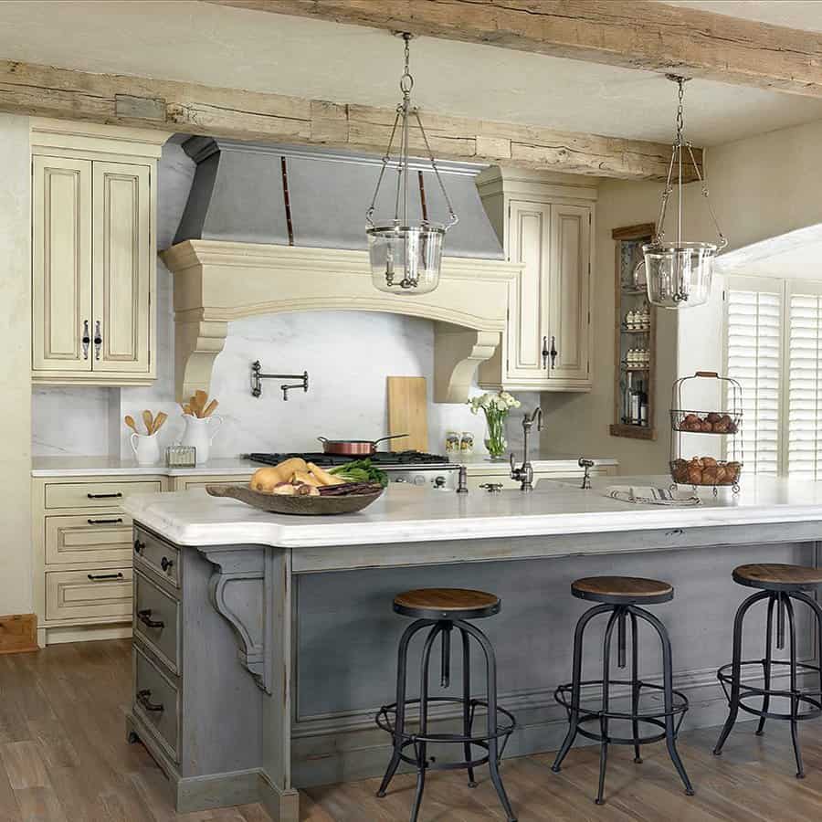 Weathered white kitchen cabinets