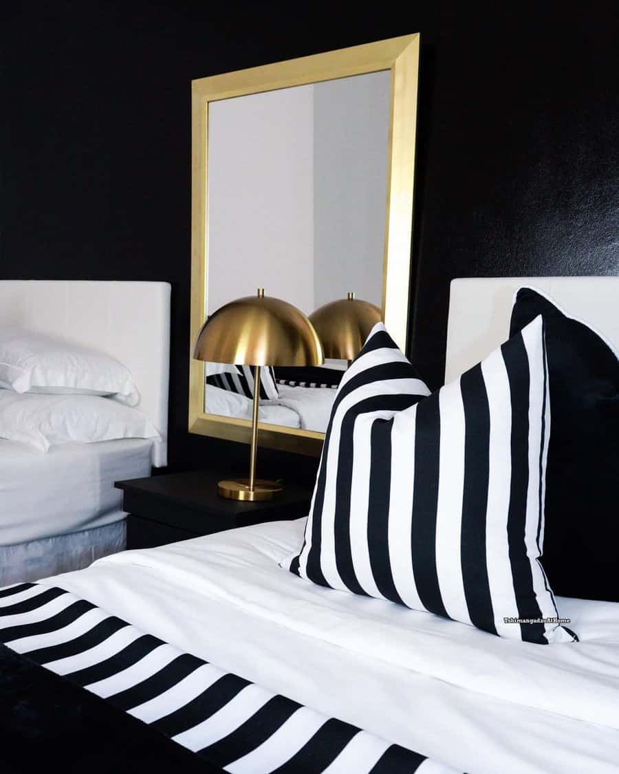 Black and white bedroom with gold details