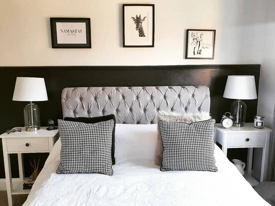 Black and white bedroom with wall trimming