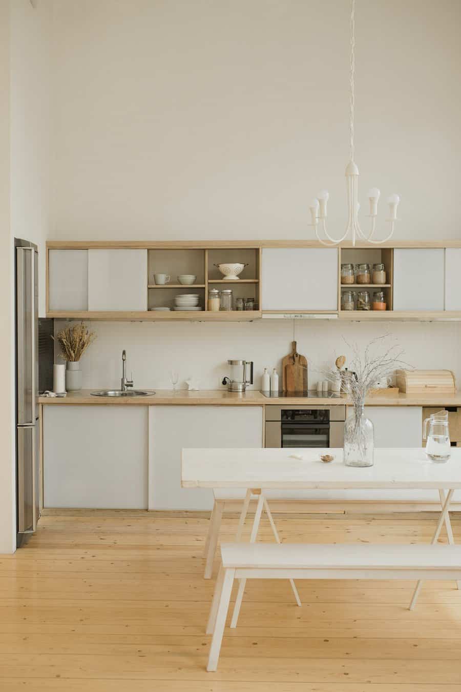 White cabinets with wood countertop