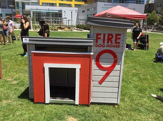 Modern dog house with a sign number