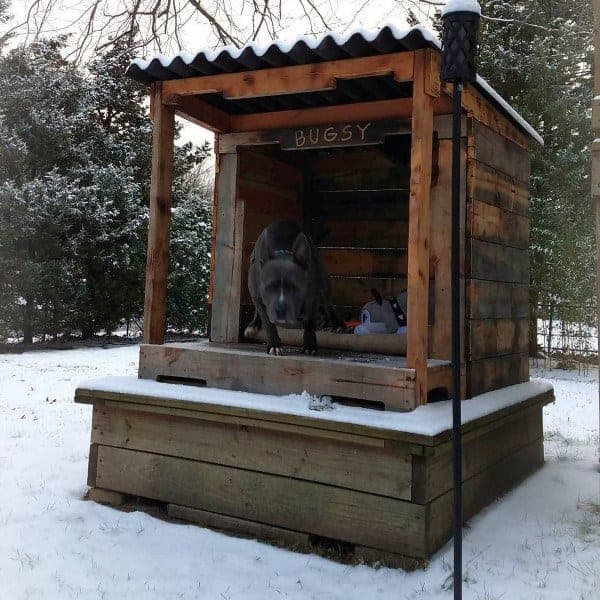 Rustic shingle dog house for winter