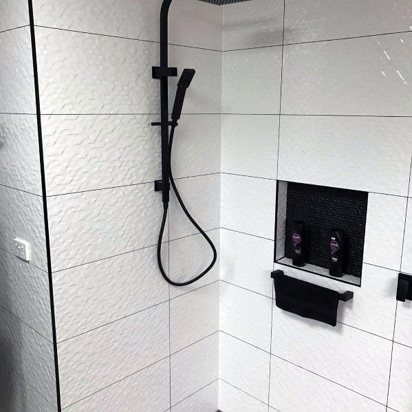 white and black modern exceptional shower niche ideas