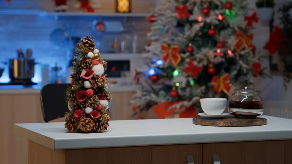 kitchen counter decorated with the ornaments 1