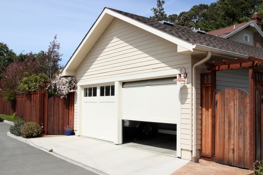 White garage door with glass