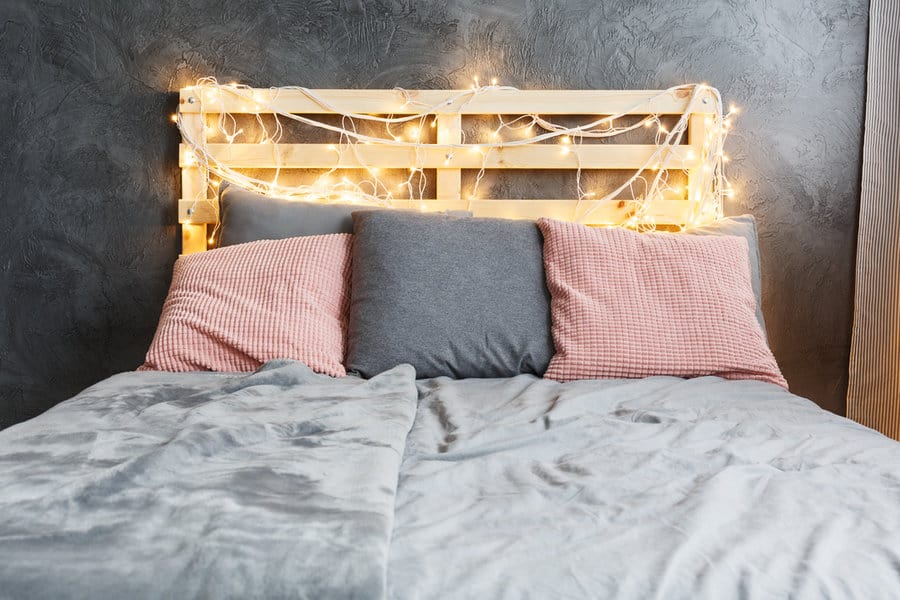 Fairy lights on the headboard
