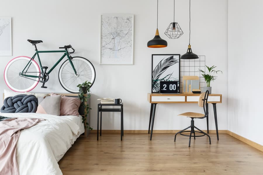 Scandinavian bedroom design with office